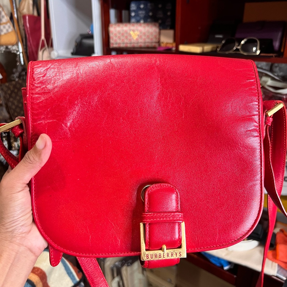 Burberrys Red Crossbody Bag Vintage With Peeling